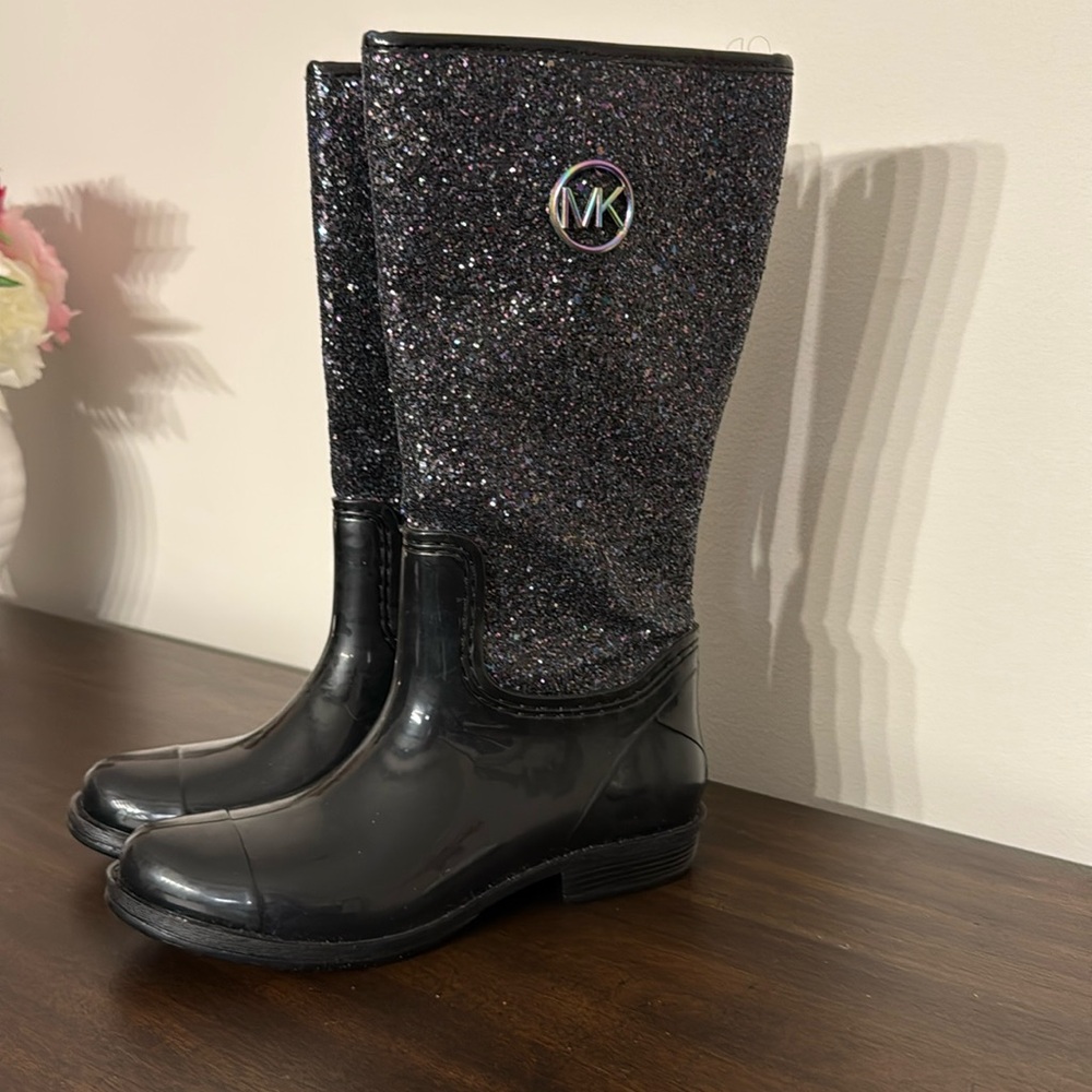 Michael Kors Romy Livia Kids Rain Boots w/ Rainbow Iridescent Glitter Size 3